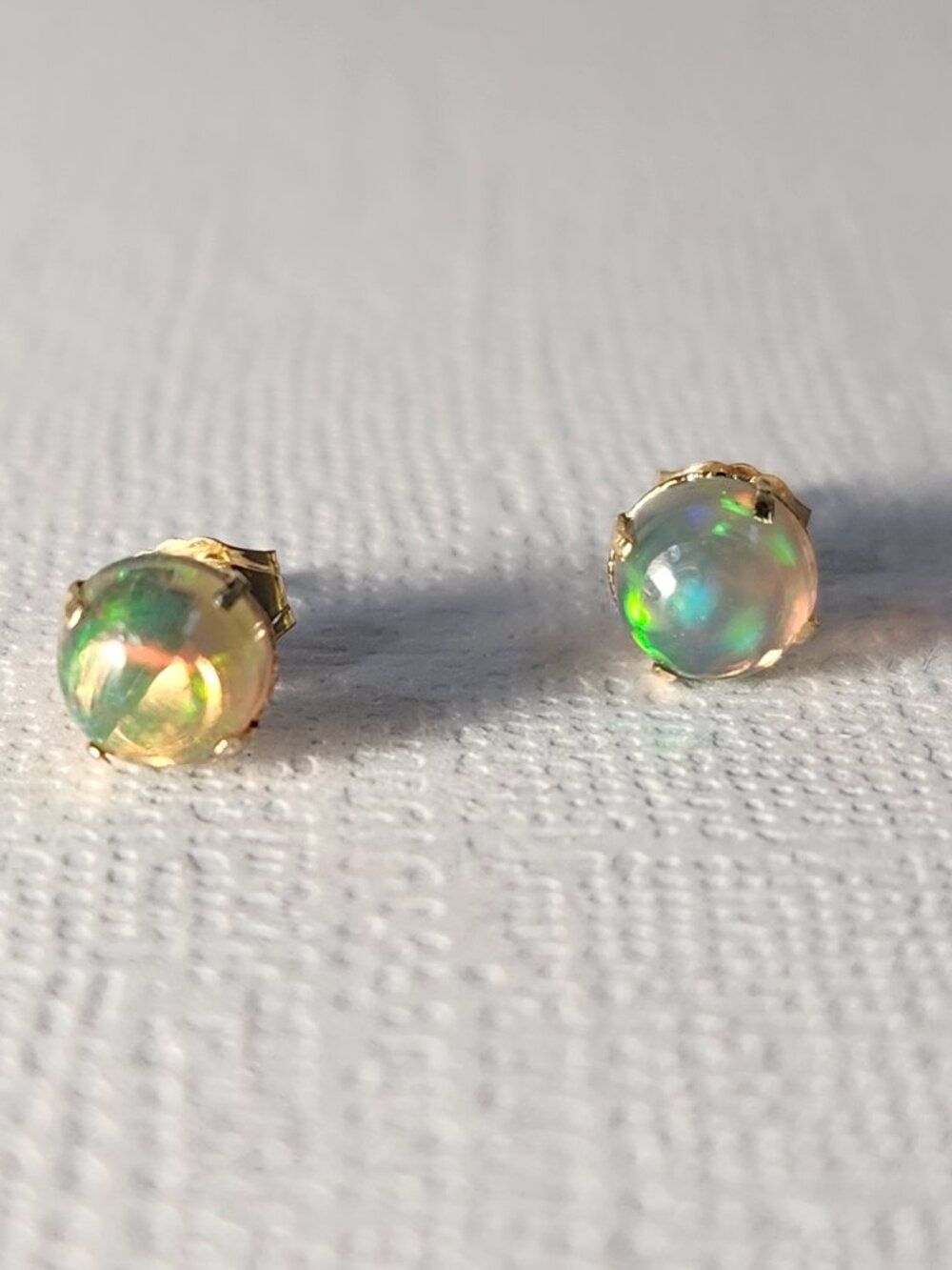 Bella 14K SOLID Yellow Gold 1.18cts Natural Ethiopian Black Forest Opal Earrings - Picture 13 of 17